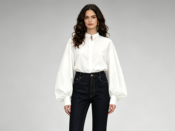 White Cotton Blouse With Big Puff Sleeves